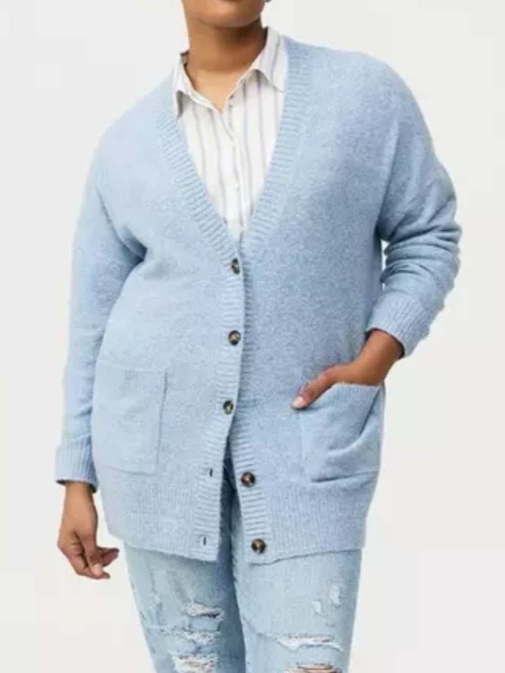 Torrid Cozy V-Neck Button Front Cardigan Sweater - Light Blue, SZ 0X, NWT